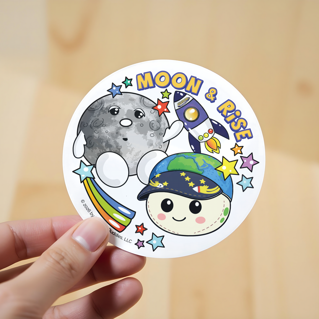 hand holding Rise the zero gravity indicator orbiting the moon sticker