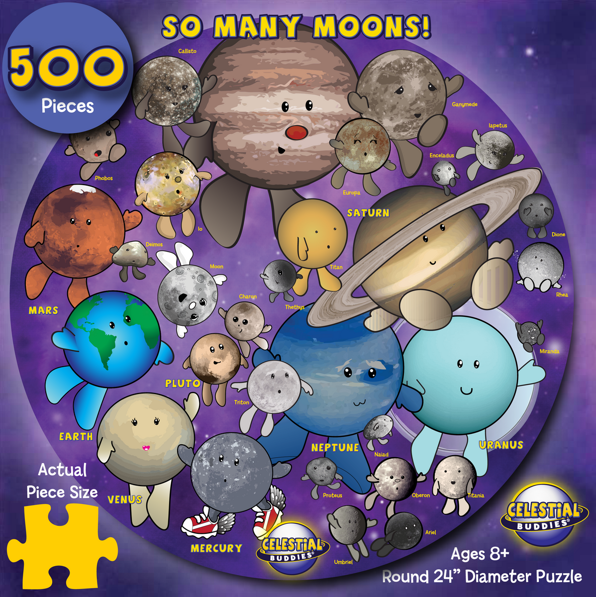 NEW! So Many Moons! 500 Piece Educational Space Puzzle and Poster