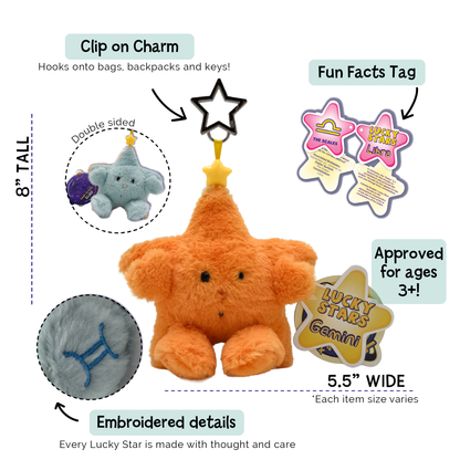 Gemini Zodiac Plush Bag Charm | Lucky Stars Pollux & Castor