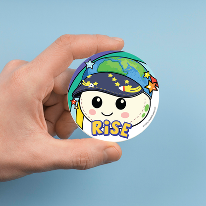 hand holding Rise the zero gravity indicator sticker
