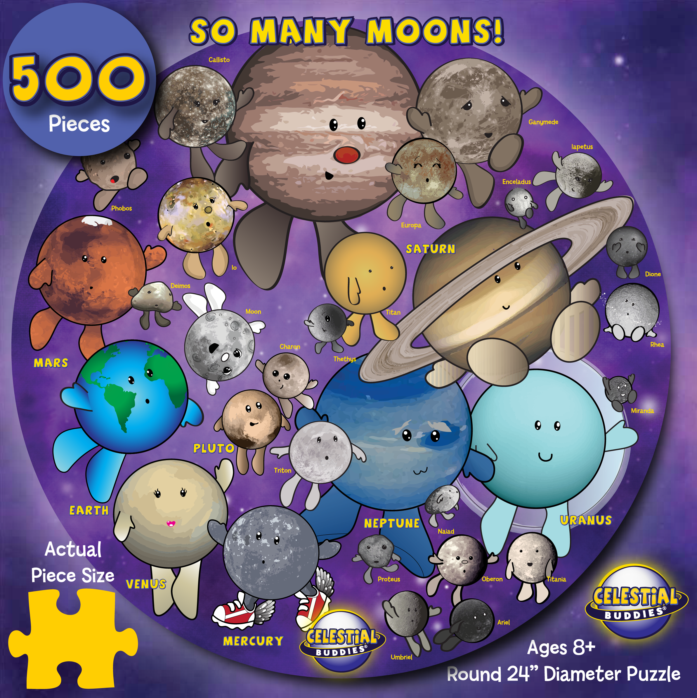 NEW! So Many Moons! 500 Piece Educational Space Puzzle and Poster for Ages 8+