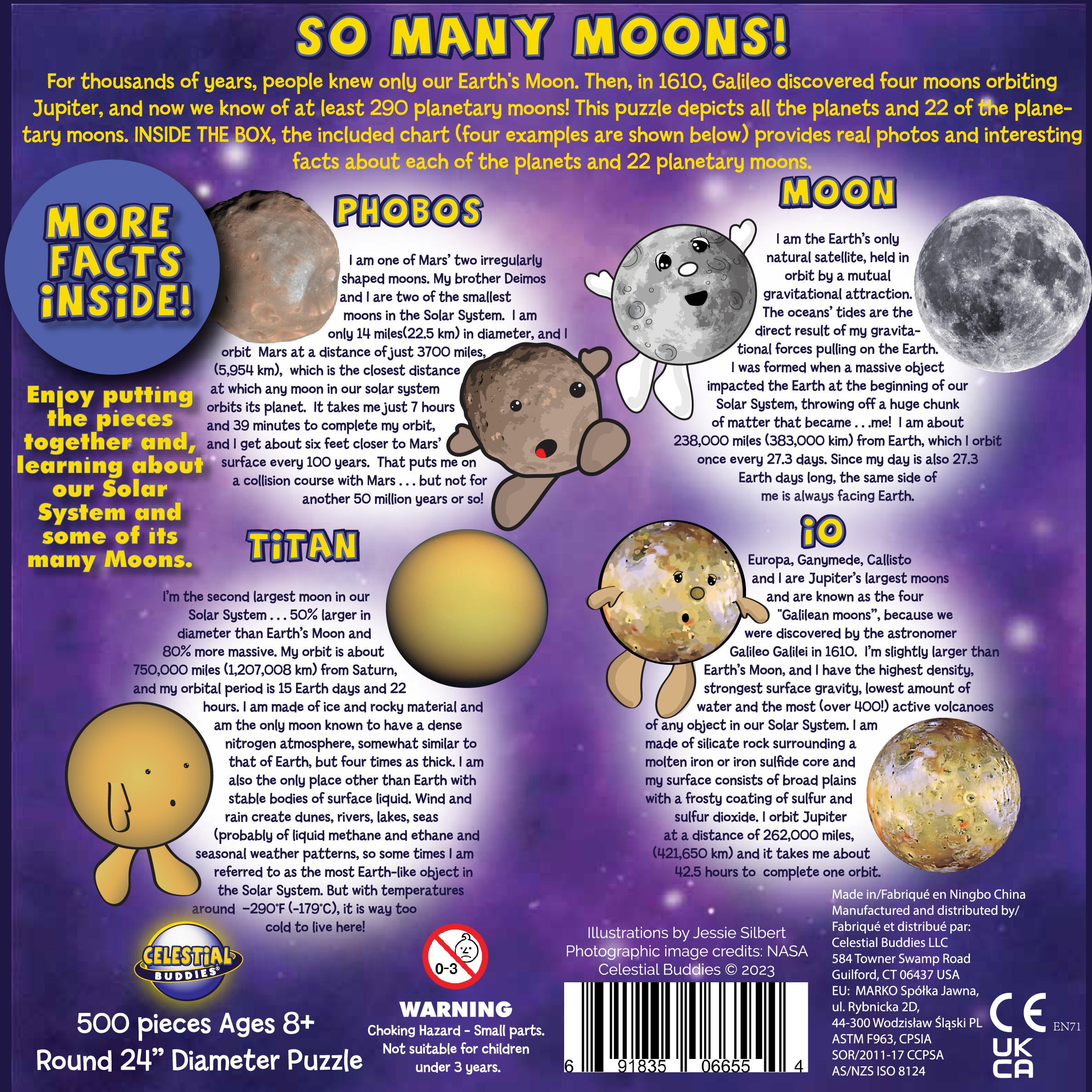 NEW! So Many Moons! 500 Piece Educational Space Puzzle and Poster for Ages 8+