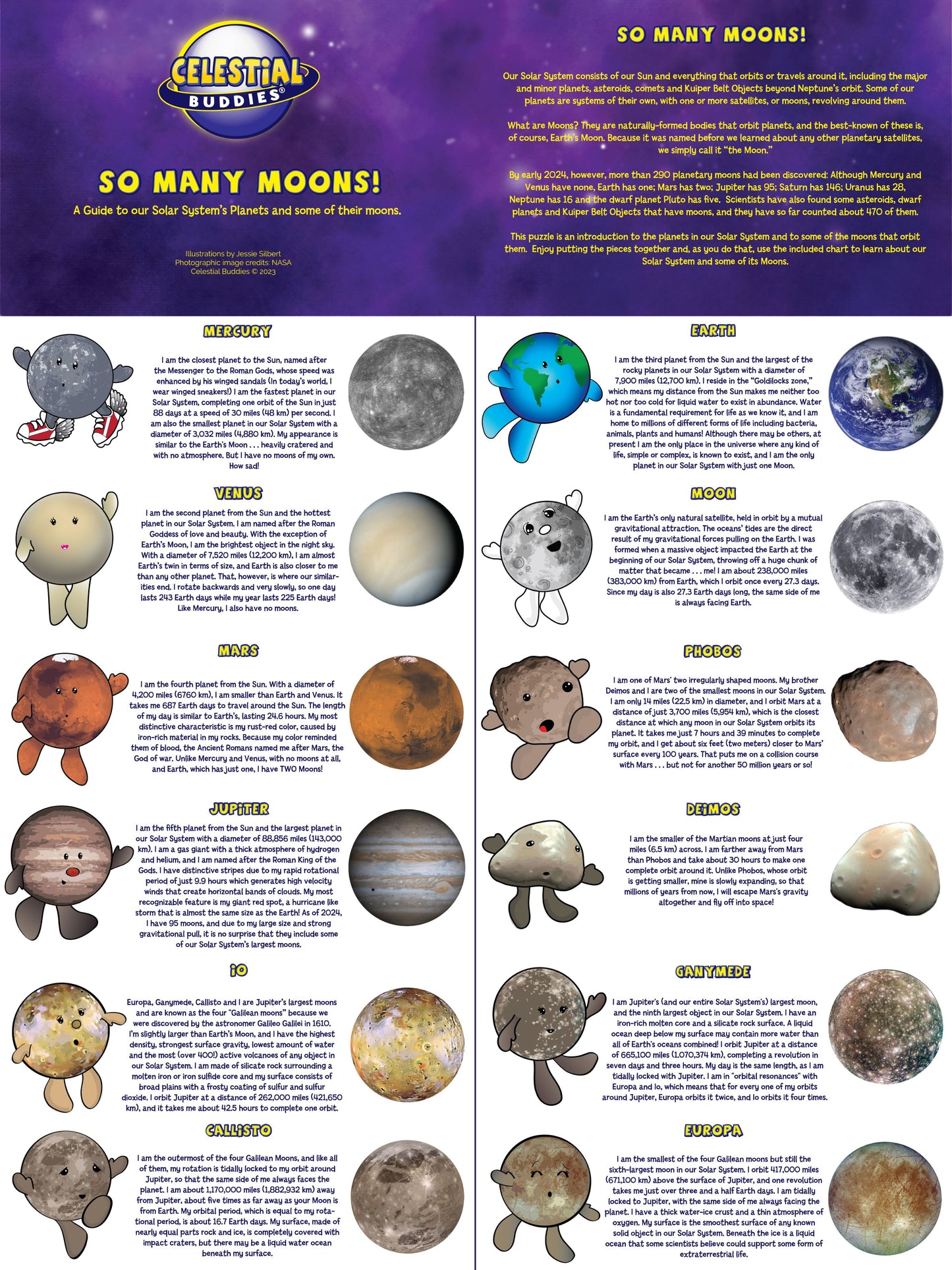 NEW! So Many Moons! 500 Piece Educational Space Puzzle and Poster for Ages 8+